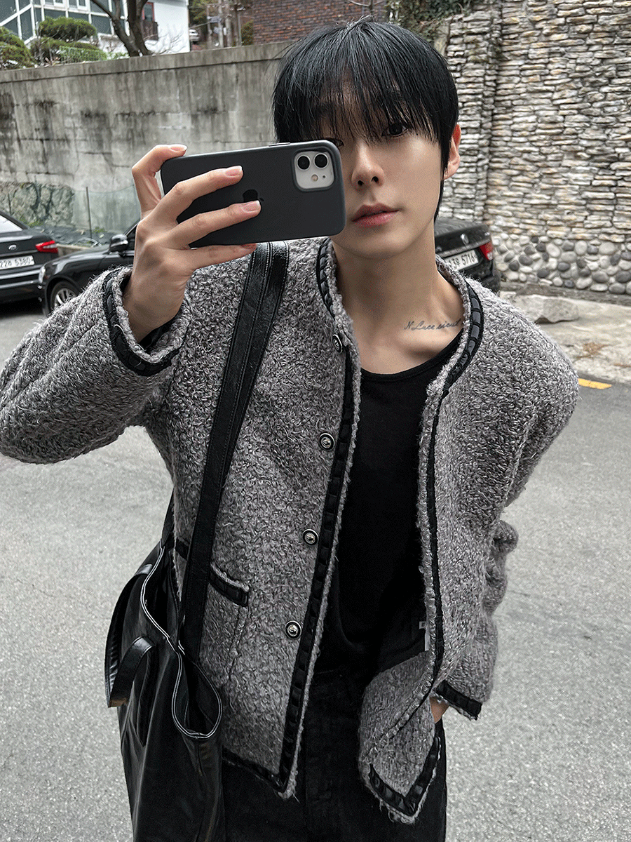 小香圓領羊毛粗花呢夾克