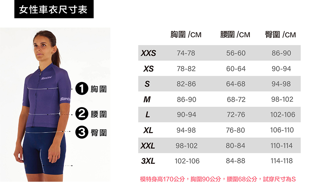 Santini女性車衣尺寸表