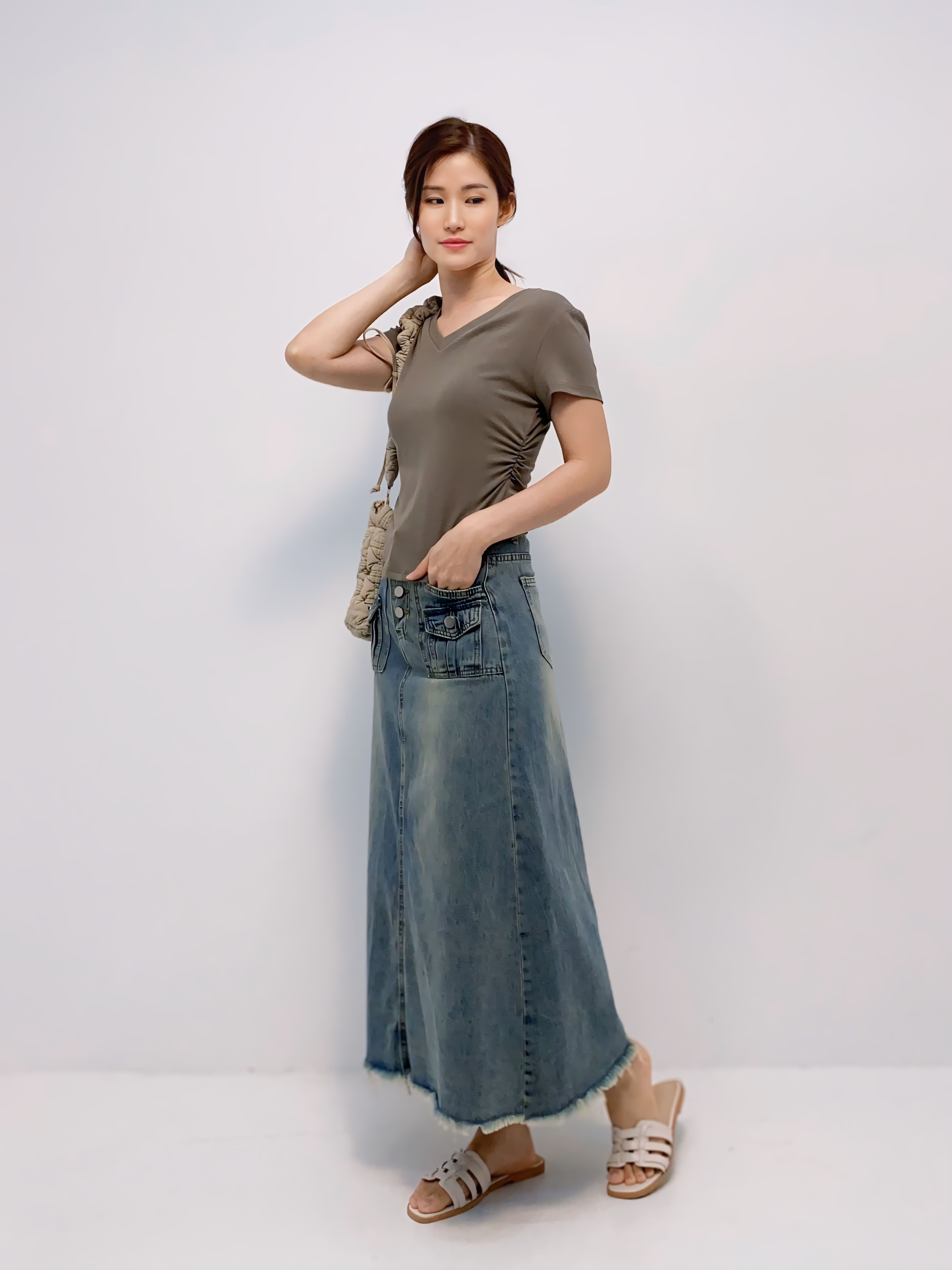 スカート NERDY Women's NY Trackmix Denim Column Skirt nanamica / Denim Skirt