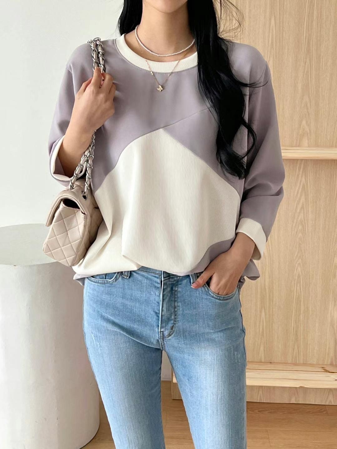 拼色+束腳雪紡上衣(13740)