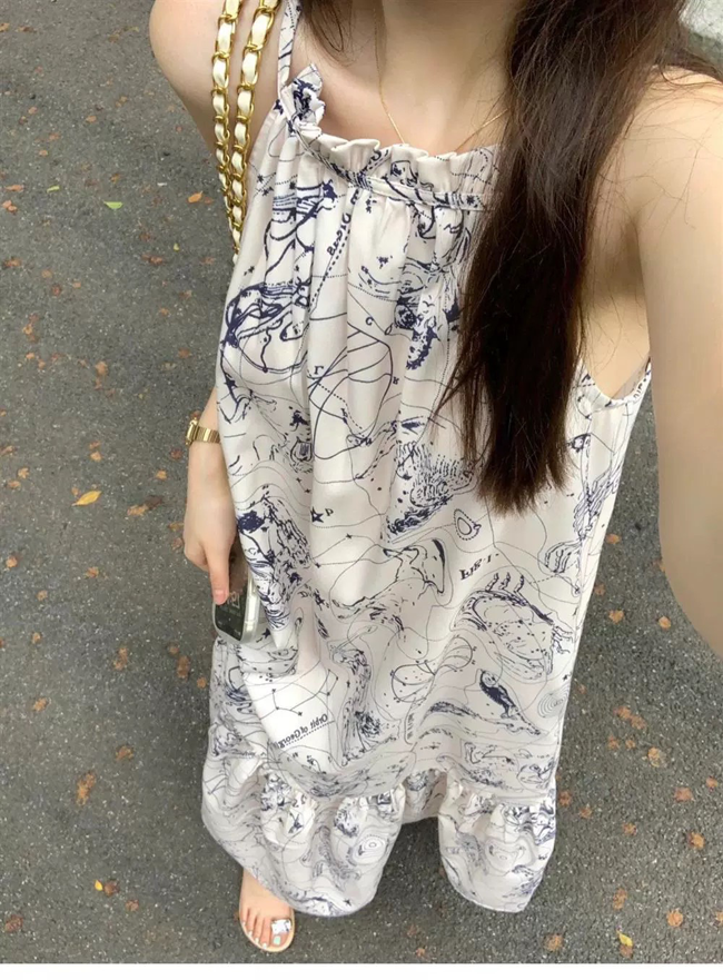 渲染水墨感渡假長洋裝