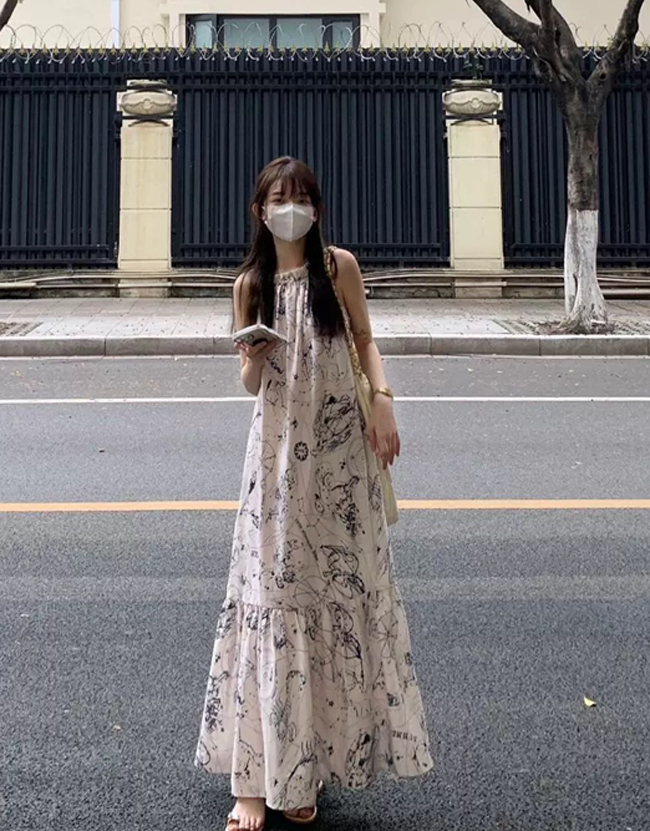 渲染水墨感渡假長洋裝