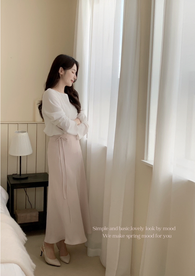 🌷 Mermaid 溫柔高級厚雪紡綁帶長裙  ( 2 colors) 附綁帶