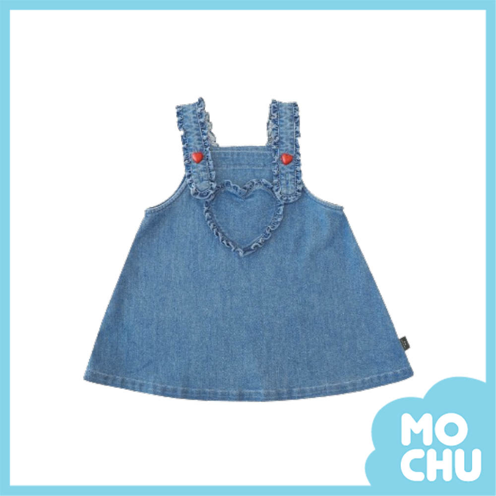 愛心木耳邊牛仔背帶裙