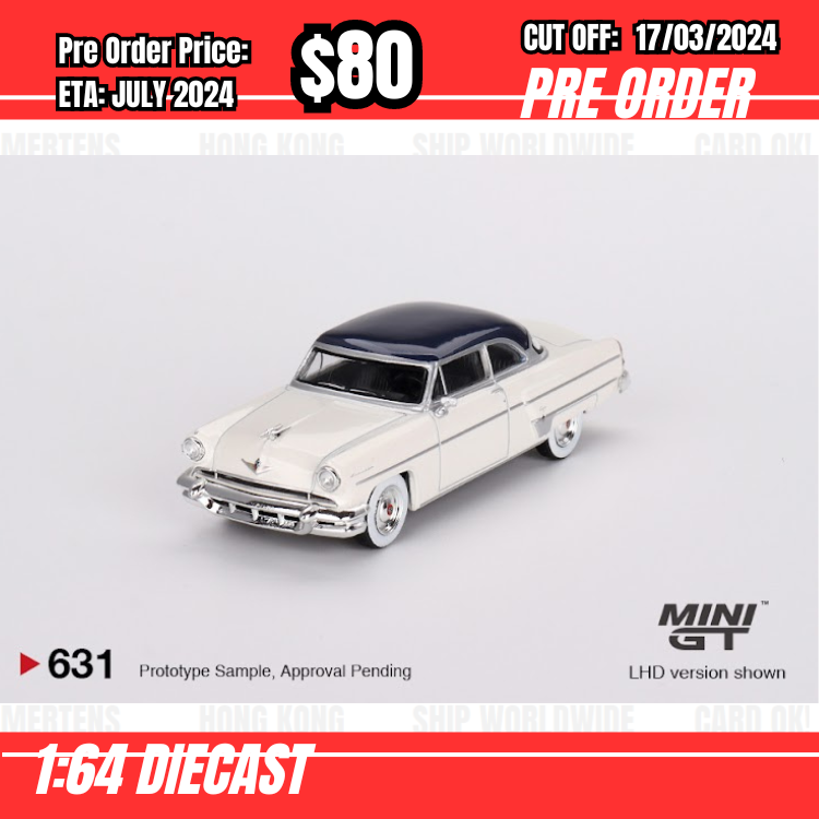 PO-$80 * Mini GT * 1:64 #631 Lincoln Capri 1954 Arctic White / Atlantic Blue LHD [OD04/03]
