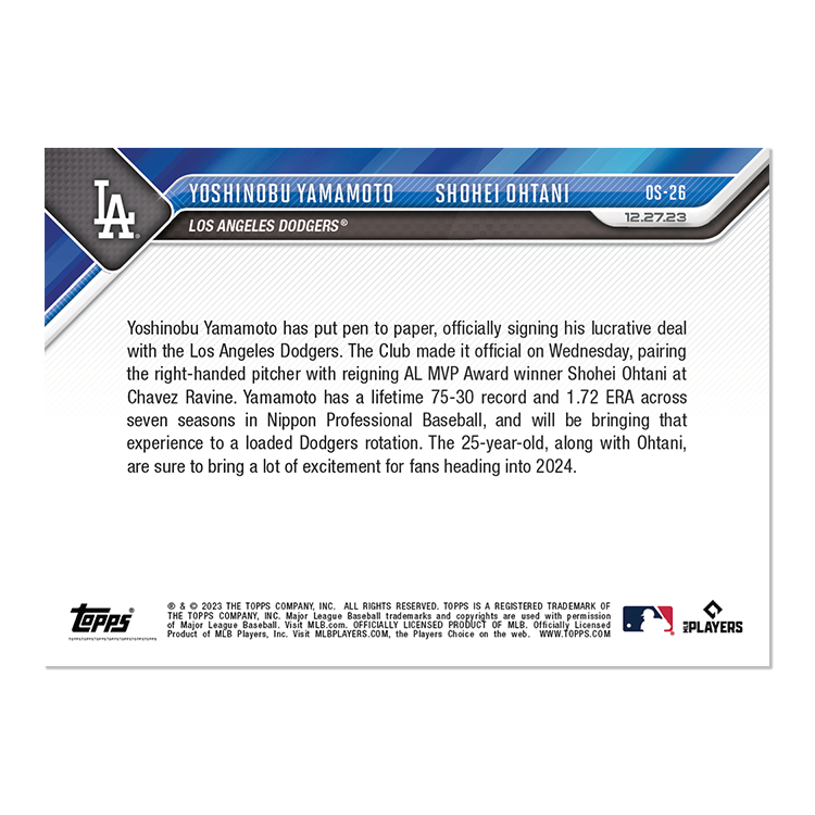 大谷翔平 / 山本由伸 2023 Topps NOW 球員卡 Card OS26