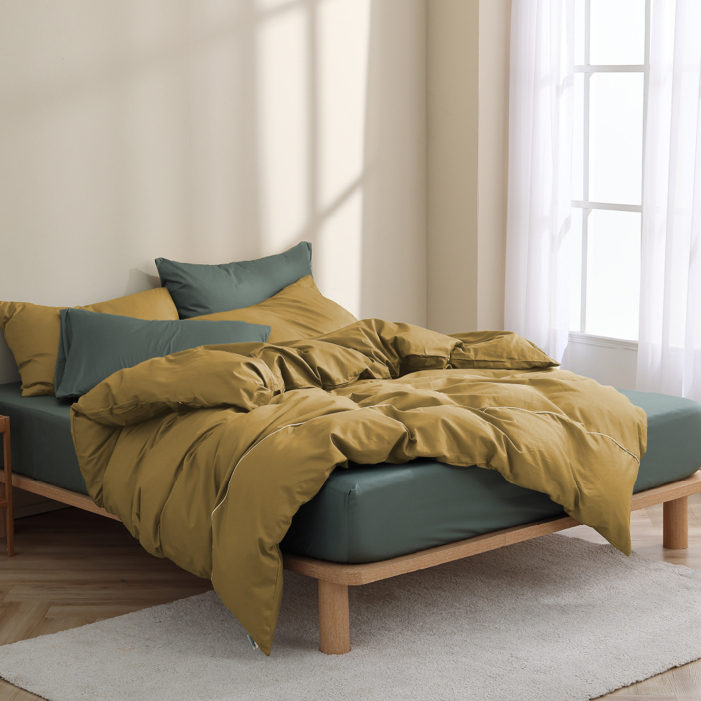 200織純棉｜100%純棉｜雙色配｜琥珀金ｘ蕨葉綠 叮噹諾貝松