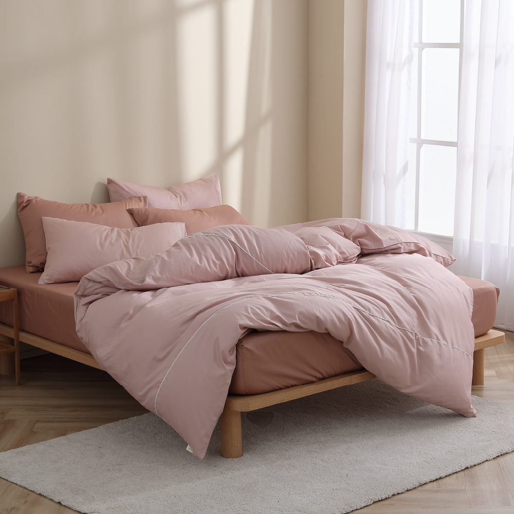 200織純棉｜100%純棉｜雙色配｜淺豆沙ｘ粉磚橘 玫瑰戀人