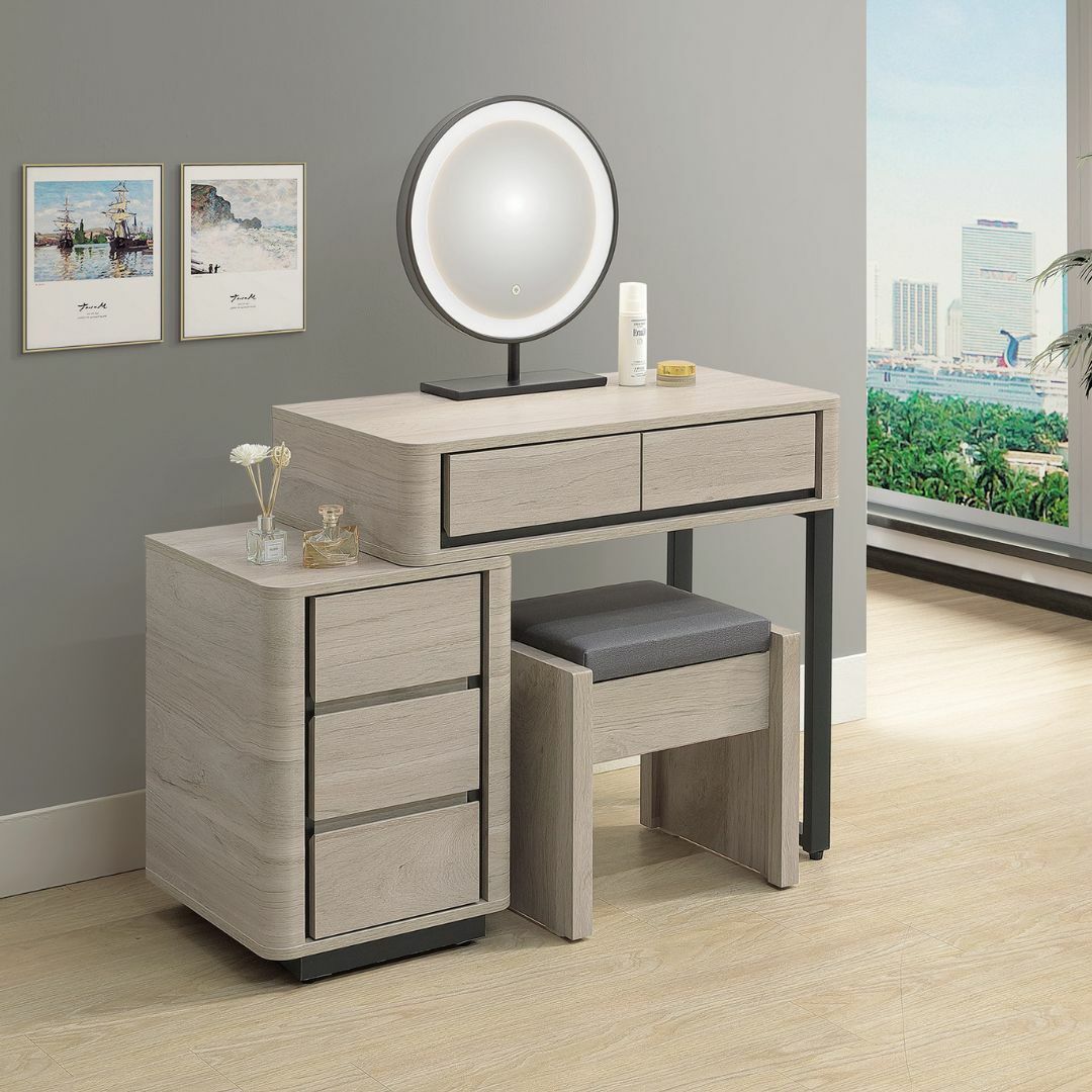 威瑟斯︱2.7尺伸縮圓鏡化妝台組︱含椅