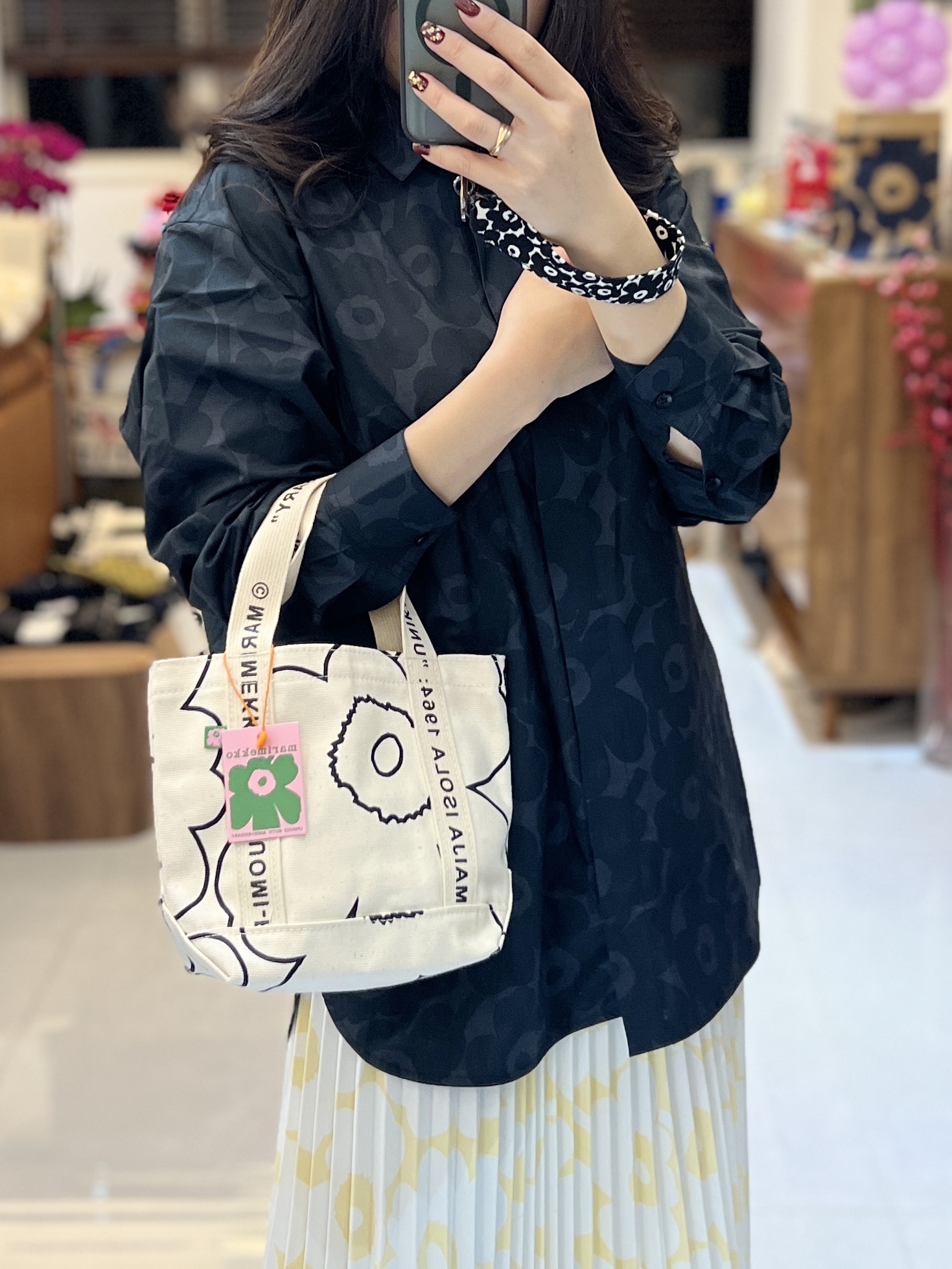 代購現貨 | 60th marimekko 帆布手挽tote - 黑色 unikko | CARRIER MINI PIIRTO UNIKKO BAG