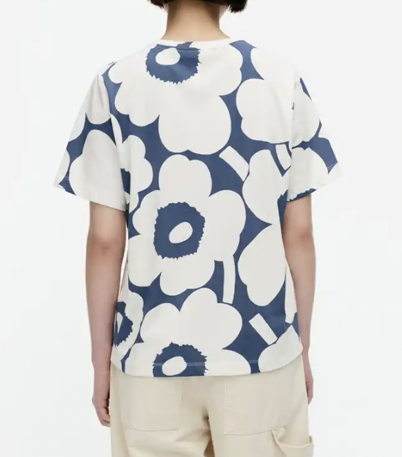代購現貨 | Marimekko2024春夏 |灰藍 x 米白色unikkoT-shirt | Tunnit Unikko t-shirt