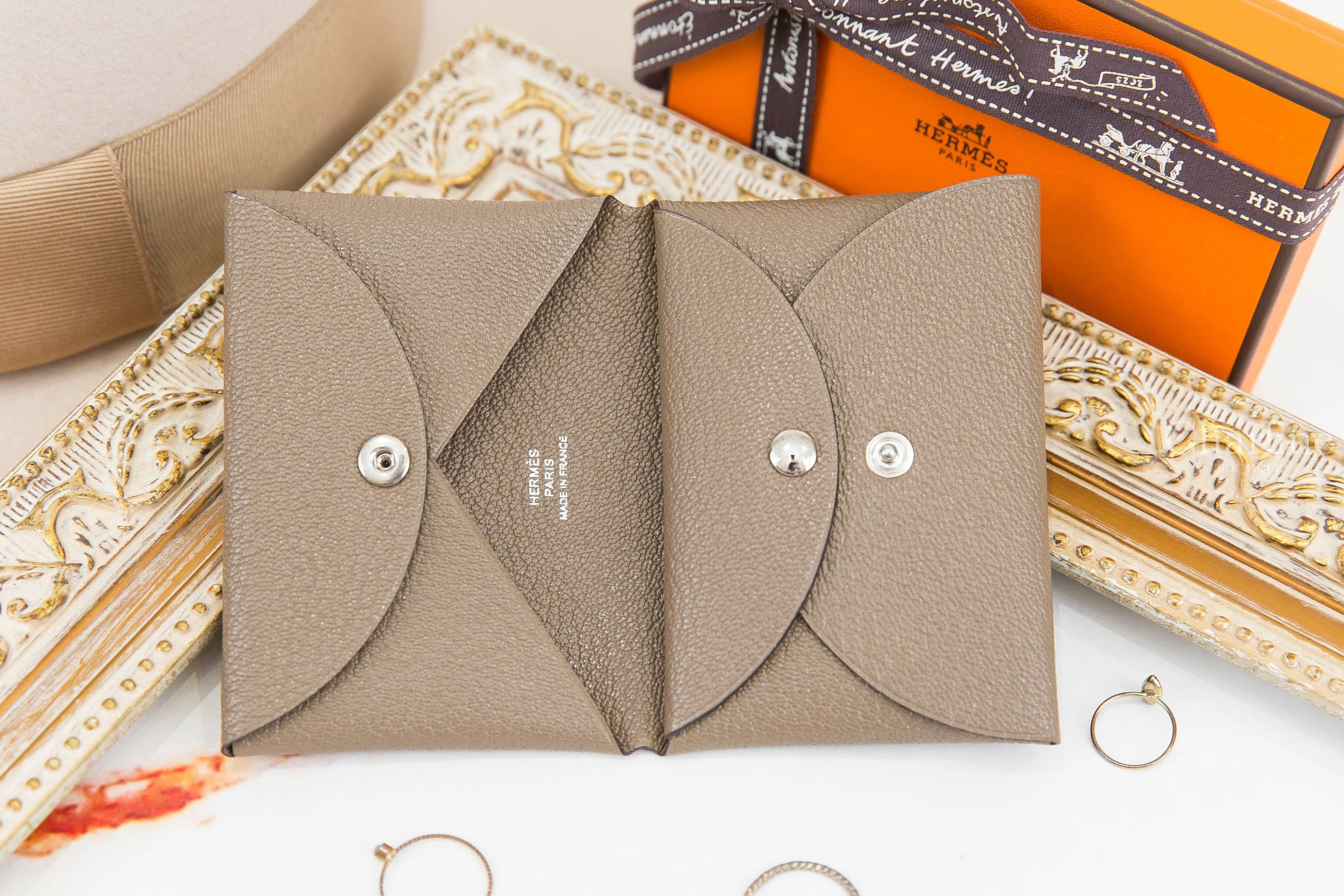 Hermès Calvi Duo Compact Card Holder 大象灰山羊皮信封釦式零錢袋卡片夾