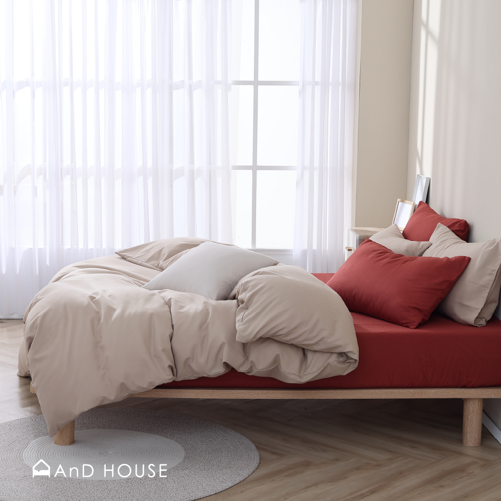 舒柔棉｜100%Polyester｜雙色配｜暖磚紅ｘ淺駝色 紅茶那提