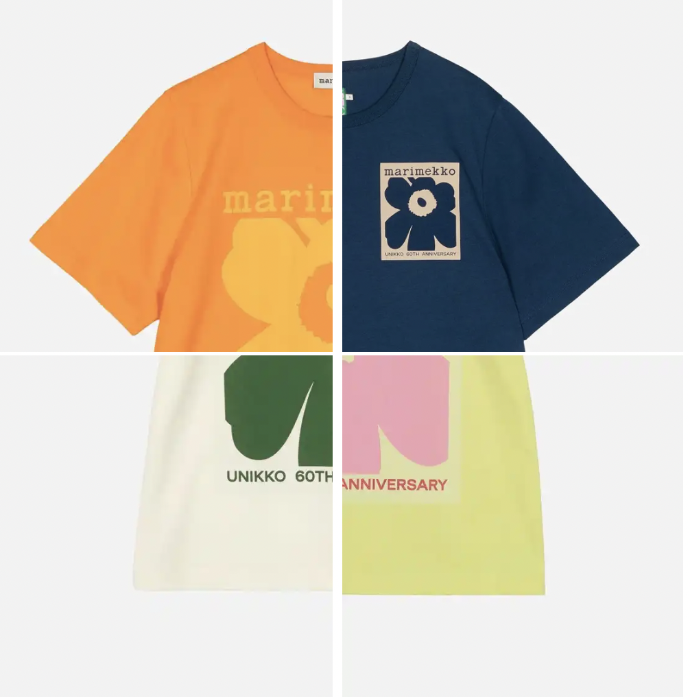 代購現貨 | Marimekko2024春夏 | 60th周年系列 White x Green 一朵花 Tshirt| Kioski Erna Unikko Placement T-shirt