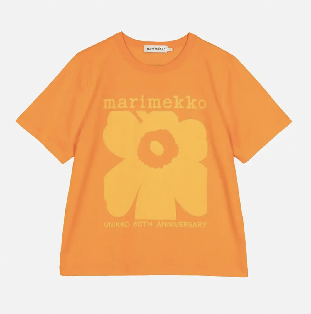 代購現貨 | Marimekko2024春夏 | 60th周年系列 White x Green 一朵花 Tshirt| Kioski Erna Unikko Placement T-shirt