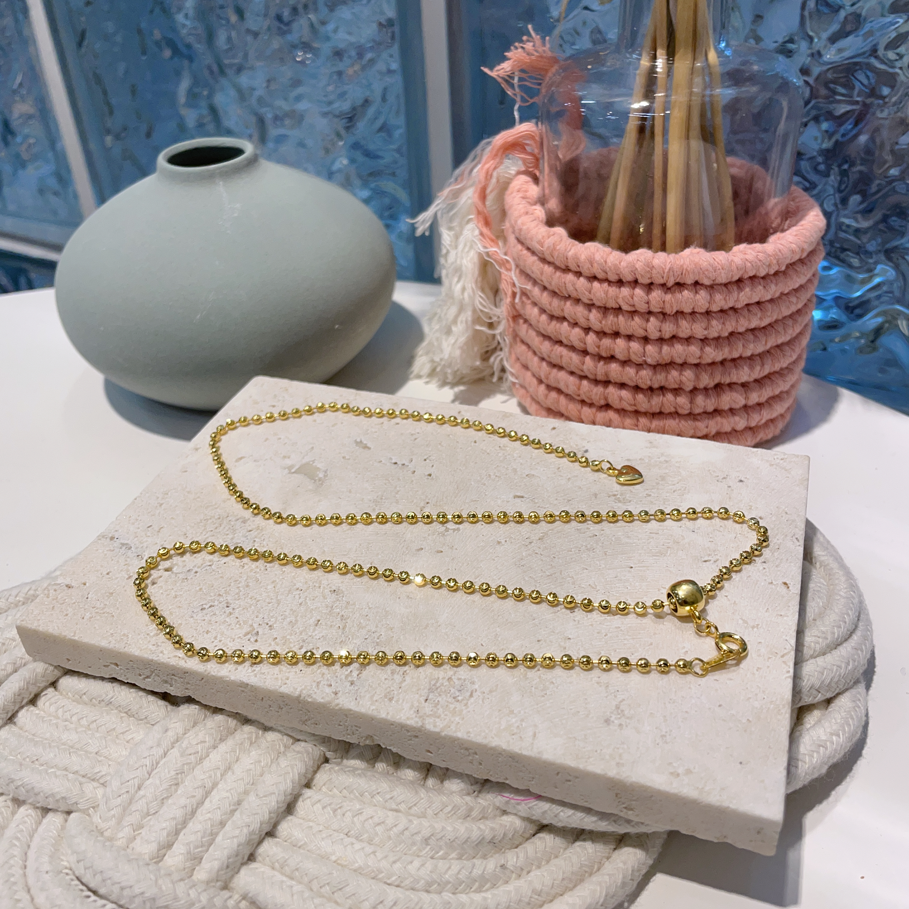 鈍銀豆豆扣粒粒頸鏈(金色)