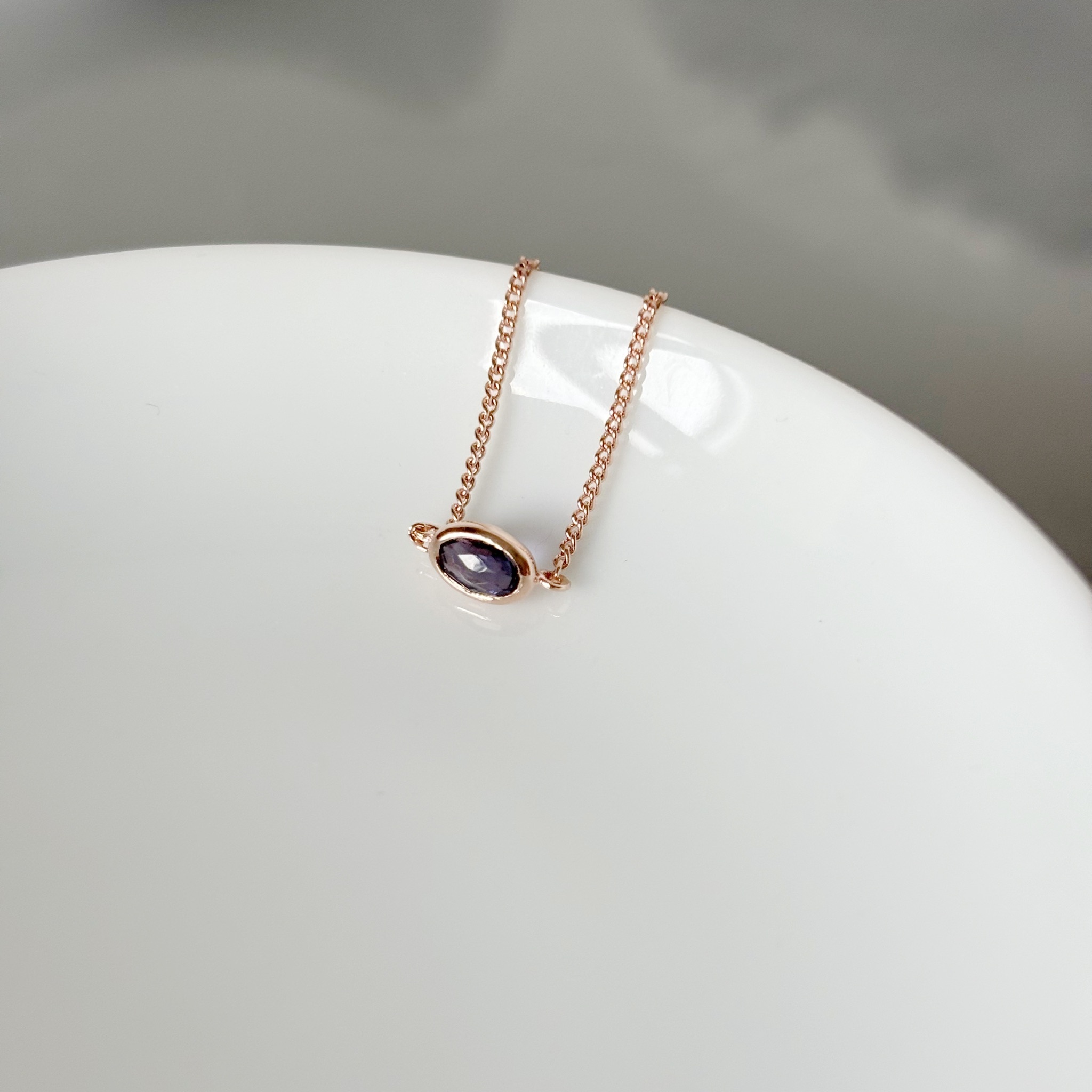 簡約小橢圓菫青石可調式鍊戒