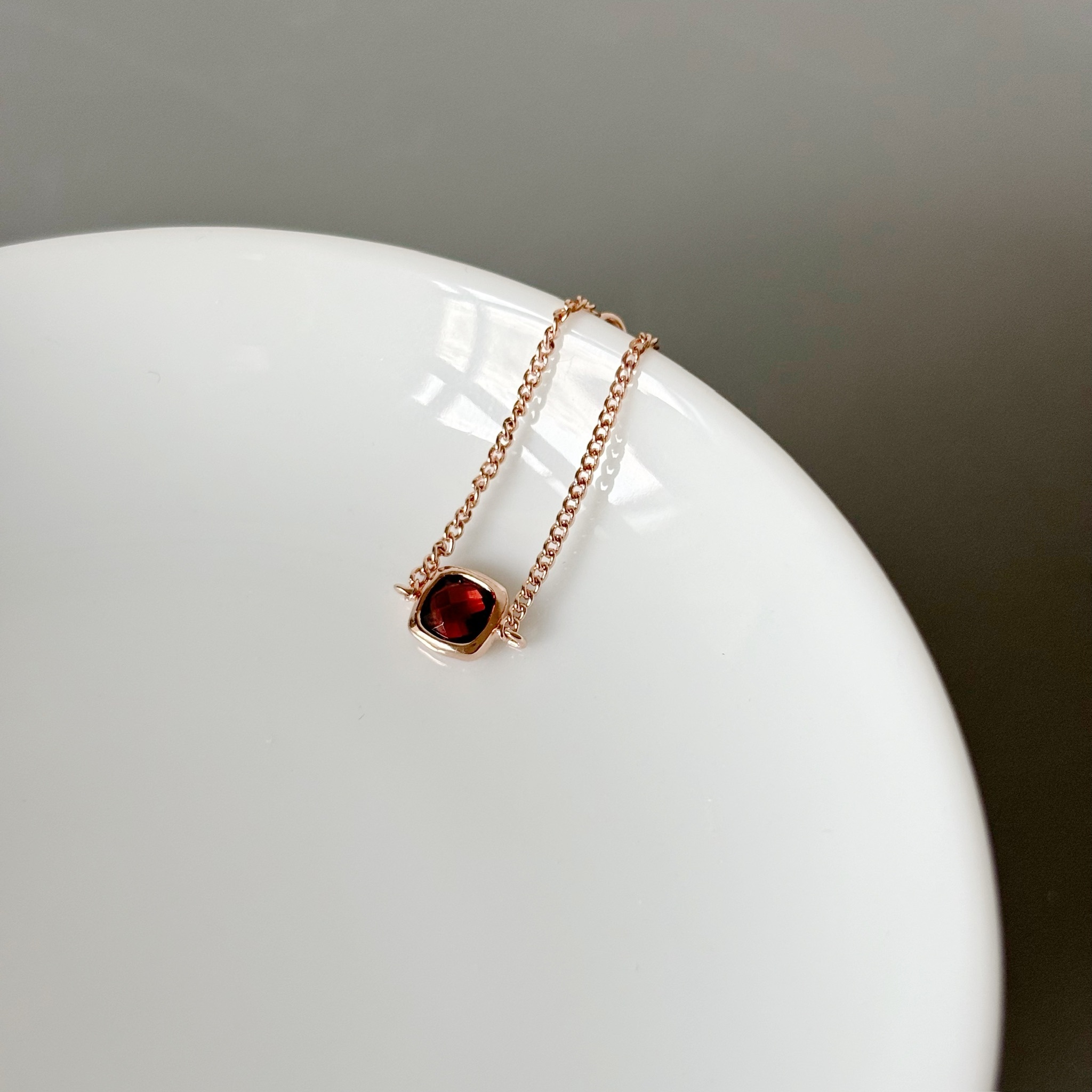 簡約方形石榴石可調式鍊戒