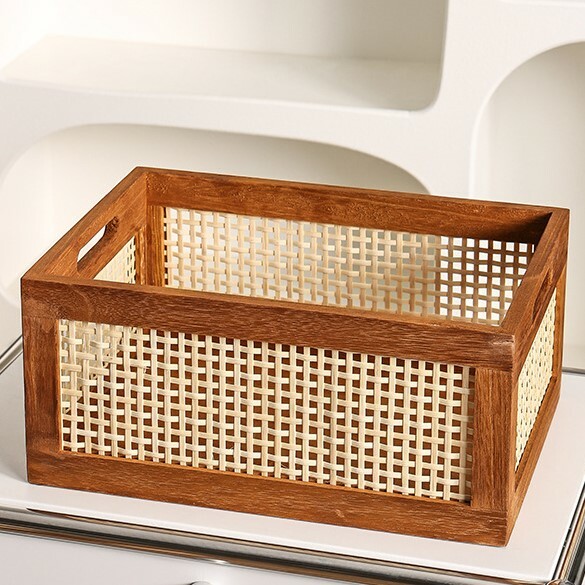 《3758》日式長方復古簍空藤編收納盒