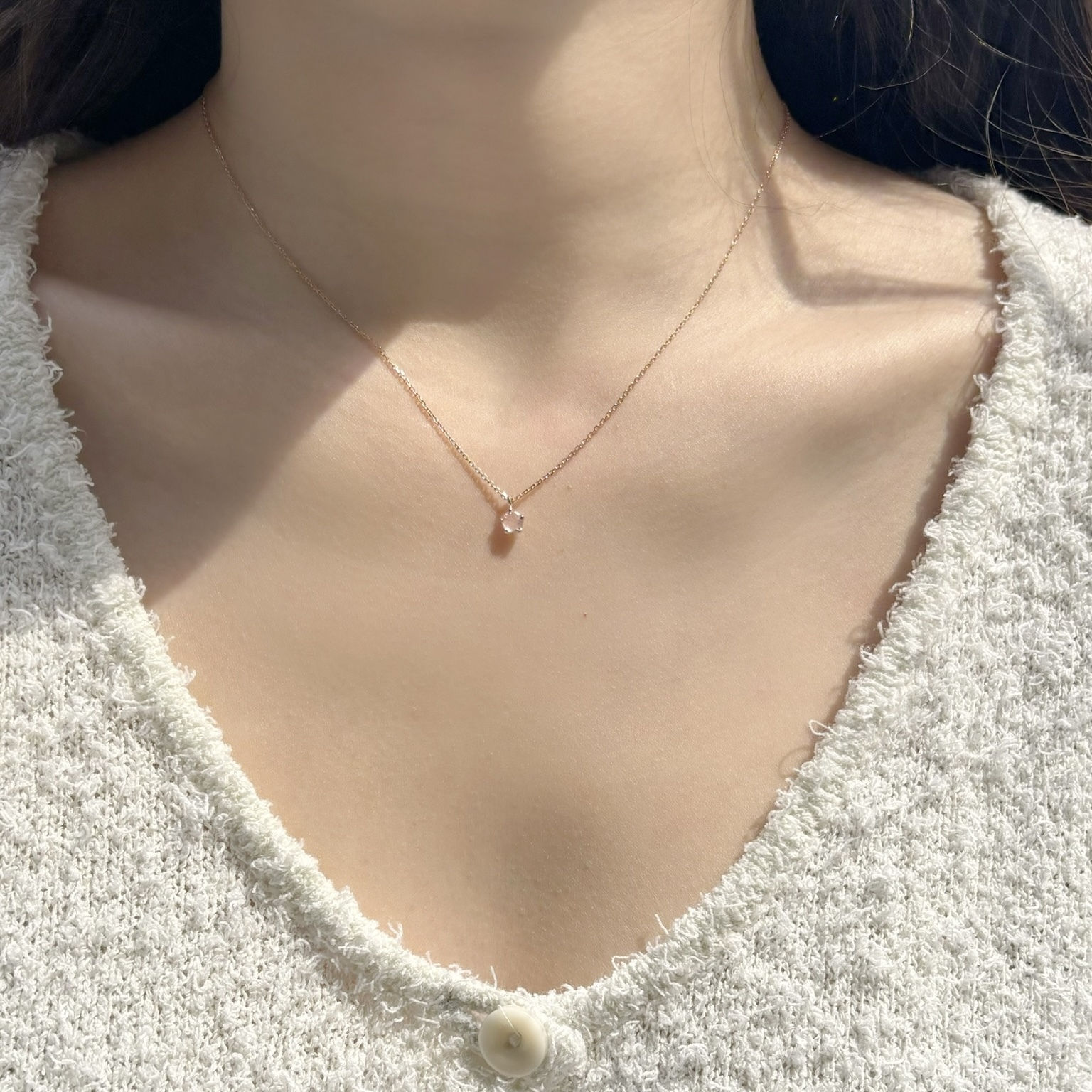 棋盤小五爪粉晶項鍊