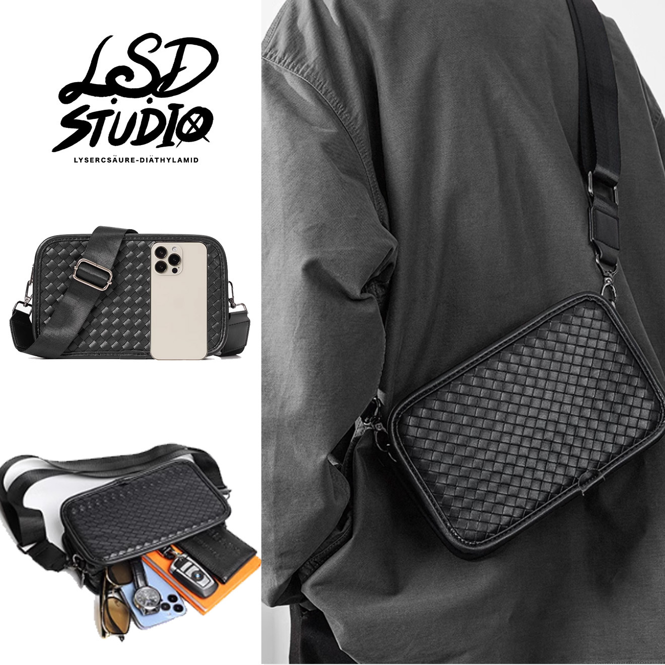 歐巴款素面編織簡約方形斜肩包【BGZC006】