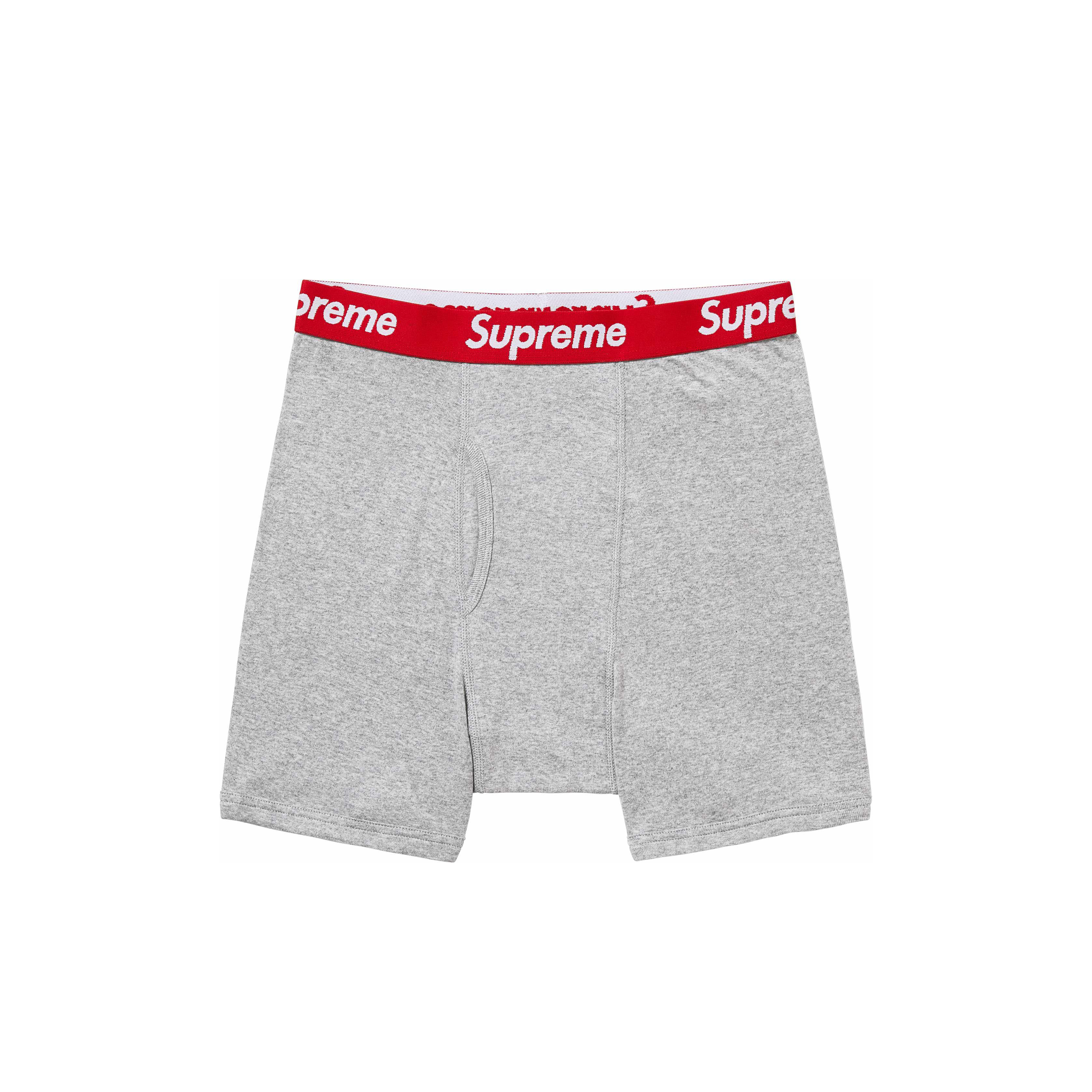 SUPREME HANES BOXER BRIEF (2PACK) GREY 純棉四角褲 灰紅-SS24A13 (一包兩件)