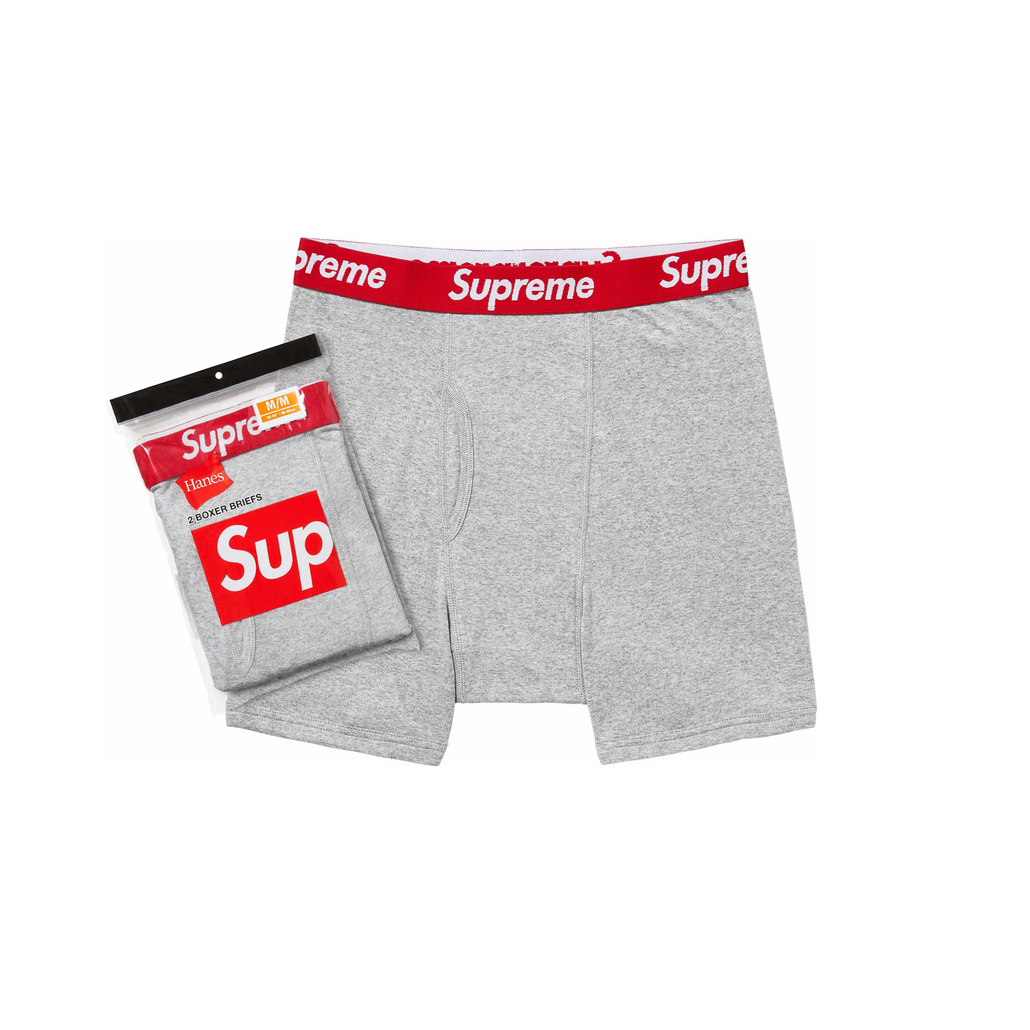 SUPREME HANES BOXER BRIEF (2PACK) GREY 純棉四角褲 灰紅-SS24A13 (一包兩件)