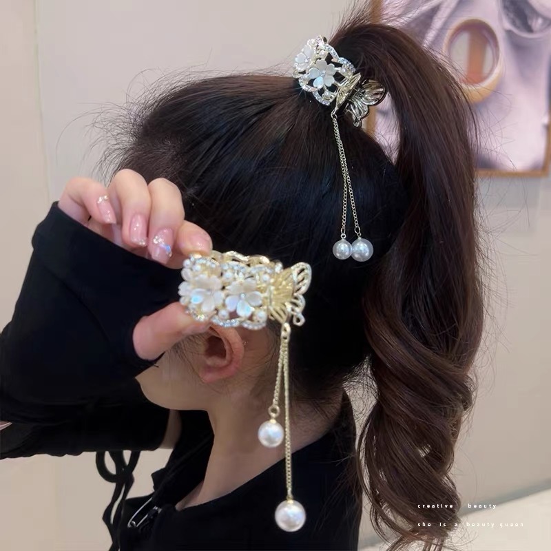 Luxury White Flower Round Ponytail Hair Claw