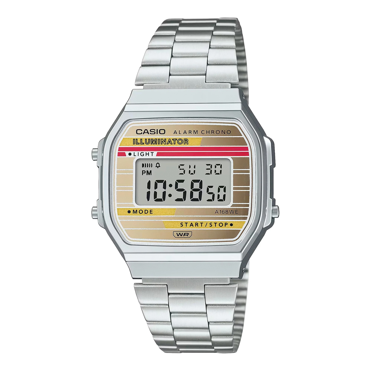 Casio A168WEHA-9A 金色鏡面 方形復古跳字錶