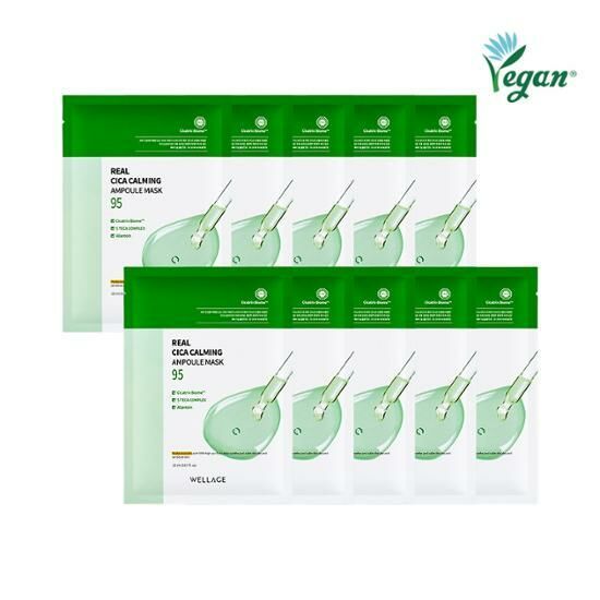 Wellage Real CICA Calming Ampoule Mask 95 [10PCS]