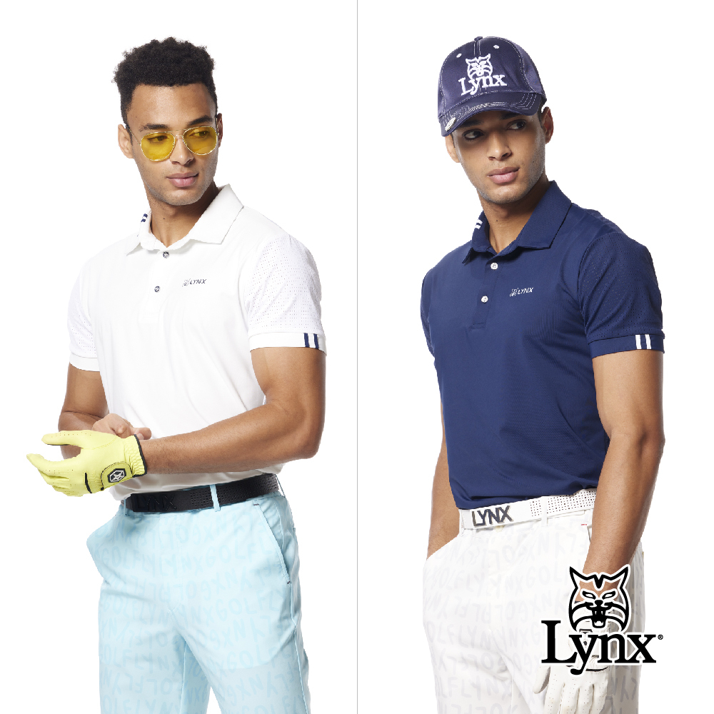 【Lynx Golf】合身版異材質後背剪裁織帶POLO衫/高爾夫球衫