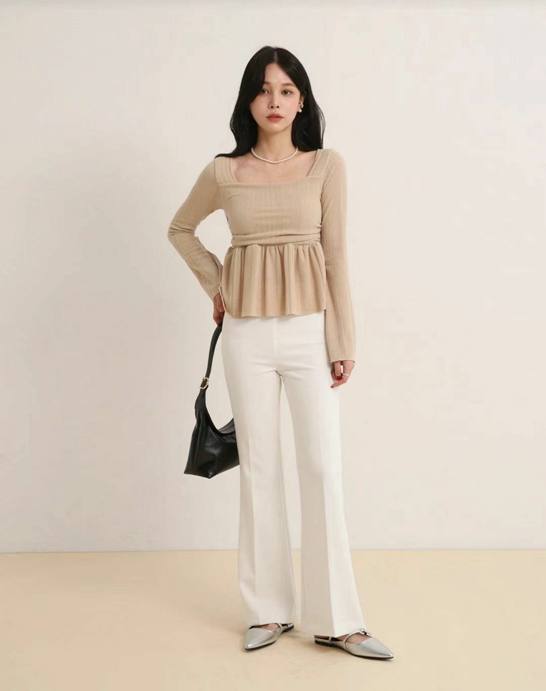 TOP#14314🤎暗紋胸下幼腰上衣