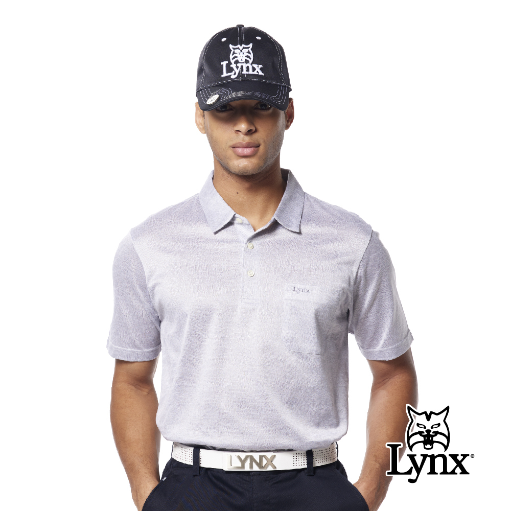【Lynx Golf】歐洲絲光面料素色緹花典雅胸袋短袖POLO衫