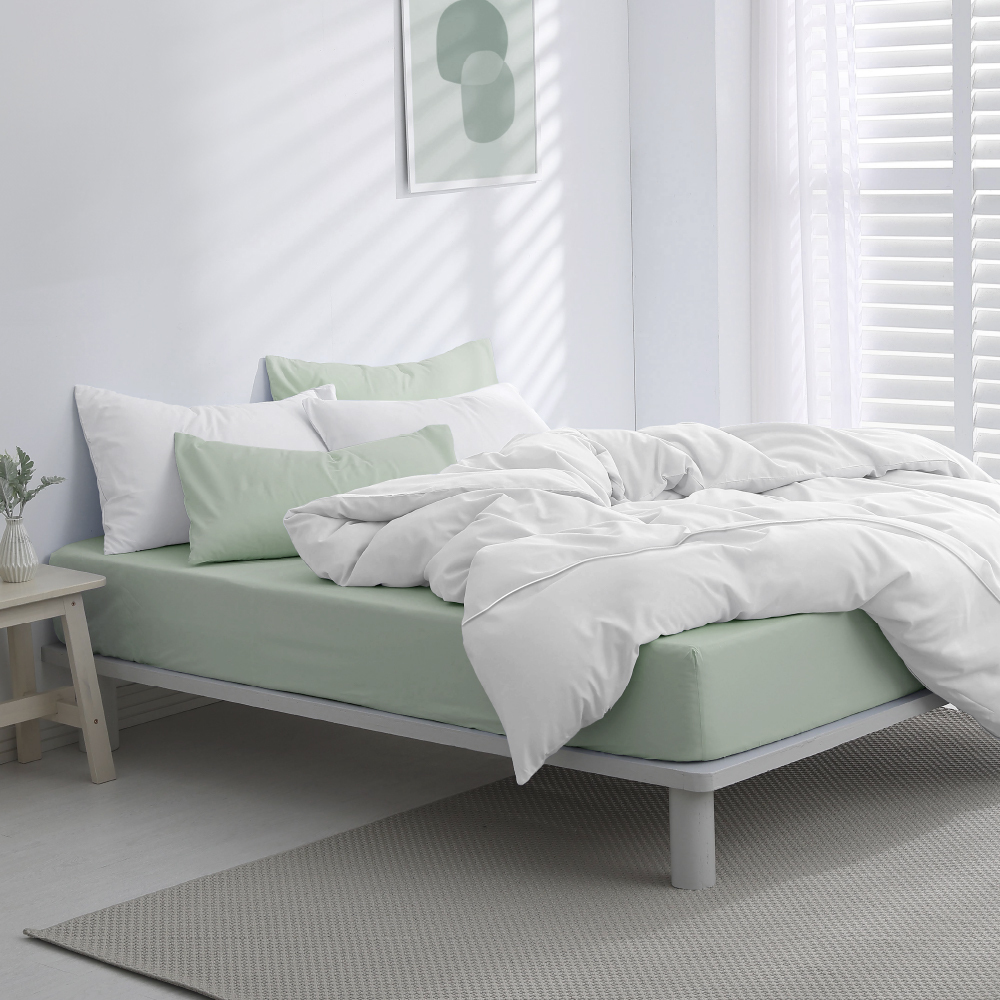 200織純棉｜100%純棉｜雙色配｜草悟綠ｘ雲層白 抹茶牛奶