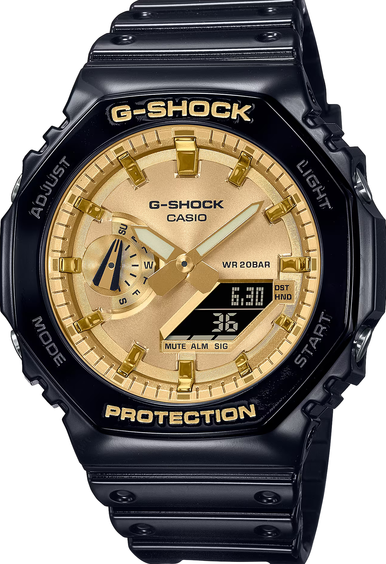 萬年鐘錶 - G-SHOCK 金屬面板光澤感八角錶殼電子錶  GA-2100GB-1A 錶徑 : 48.5 mm