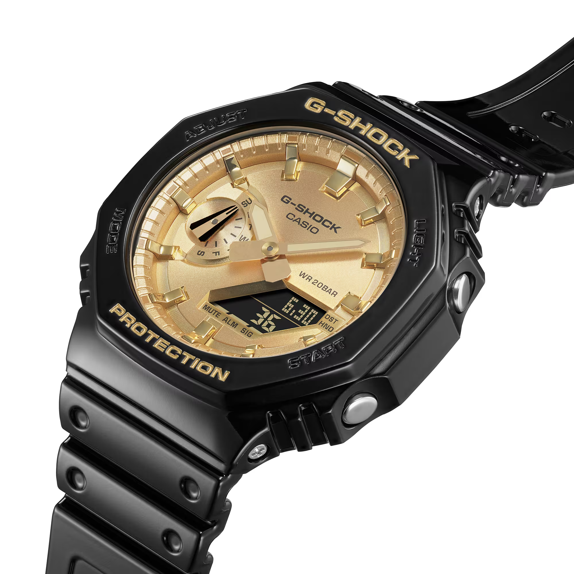 萬年鐘錶 - G-SHOCK 金屬面板光澤感八角錶殼電子錶  GA-2100GB-1A 錶徑 : 48.5 mm