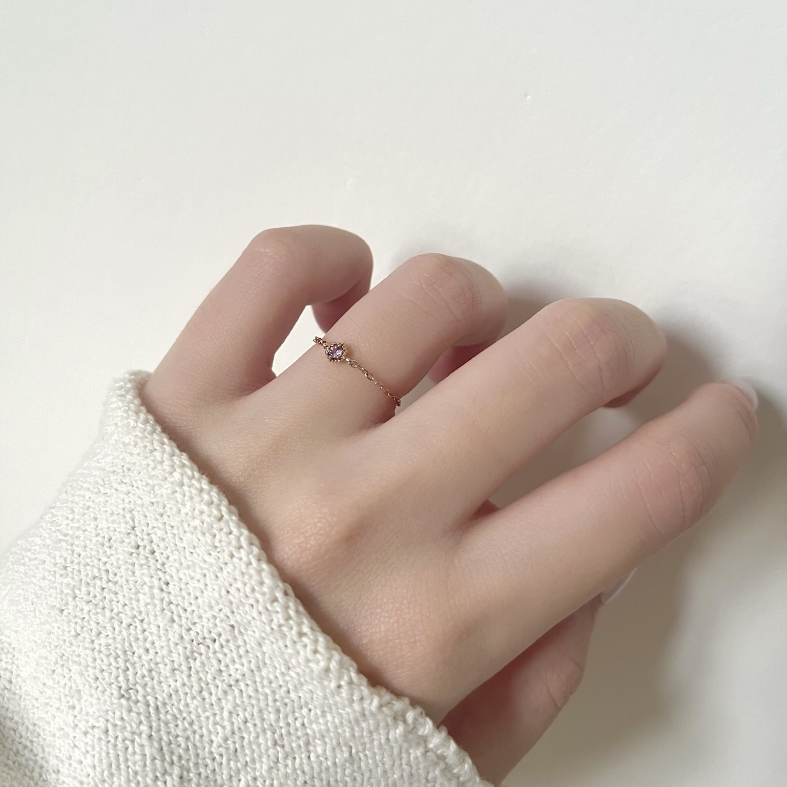 14k復古六角粉色藍寶石鍊戒