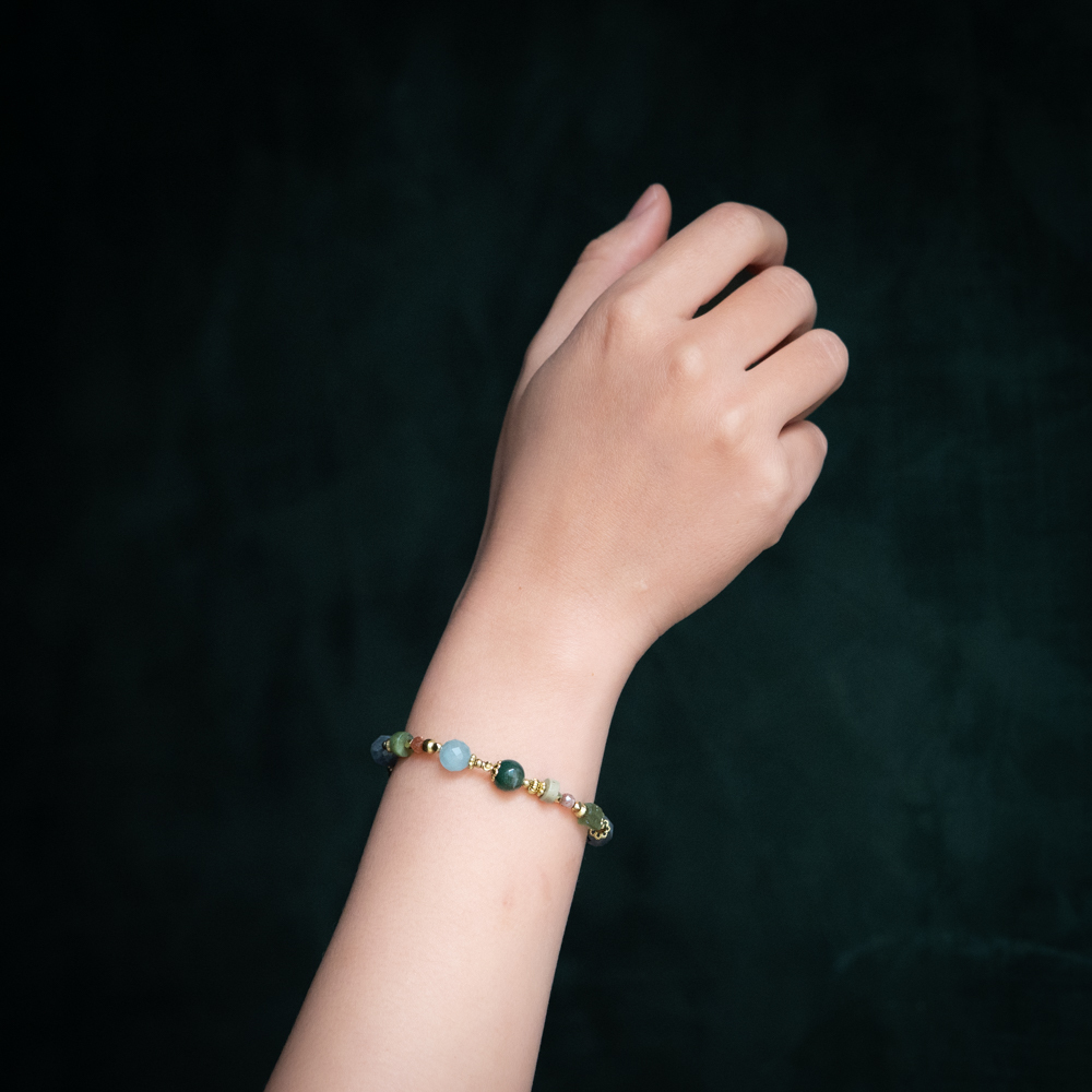 冬春之情｜海藍寶拉長石太陽石手鍊 C1601