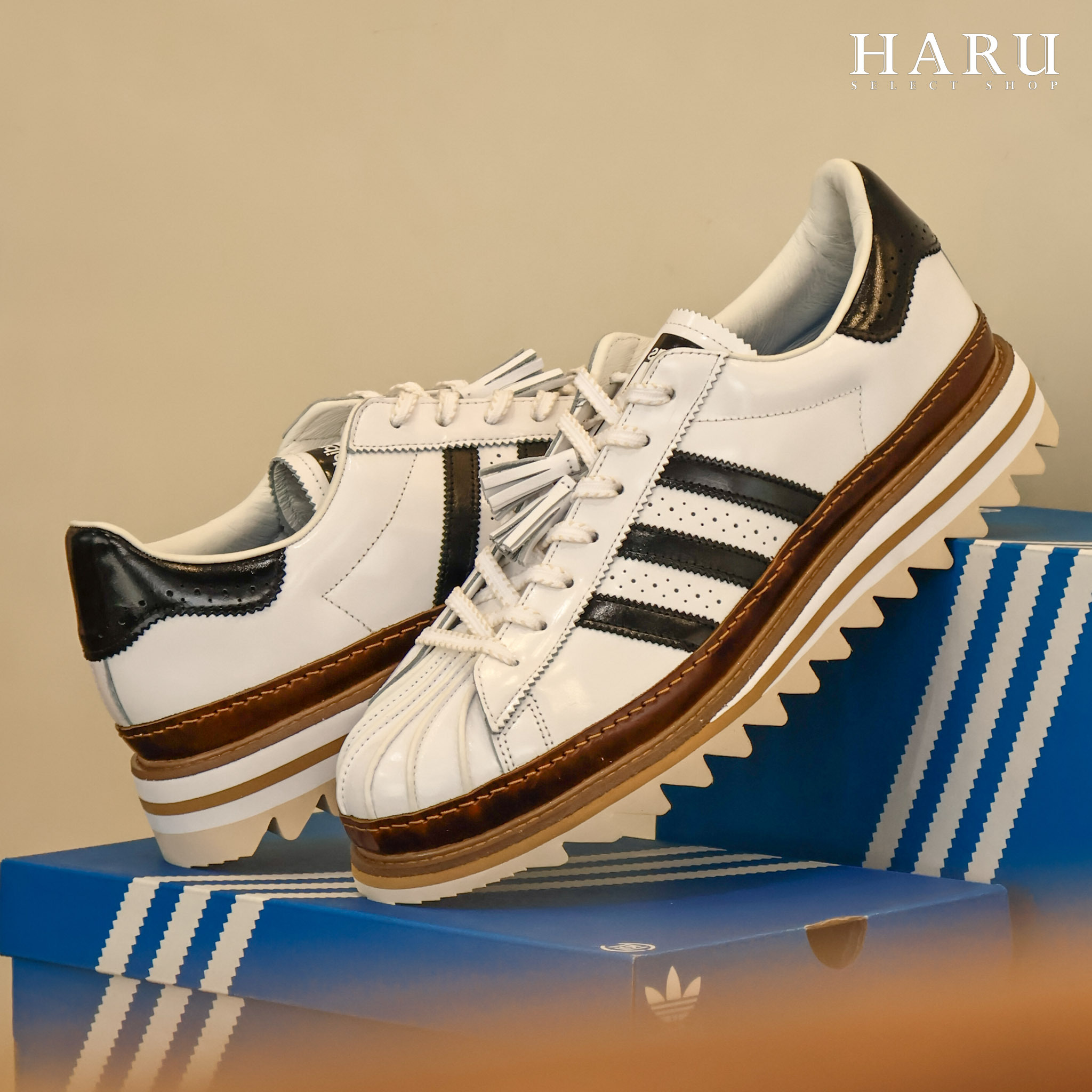 CLOT X ADIDAS SUPERSTAR WHITE CRYSTAL SAND 陳冠希 聯名款 凝結集團 黑白 厚底 鋸齒 流蘇 繡花鞋 男女復古休閒鞋 IH3132