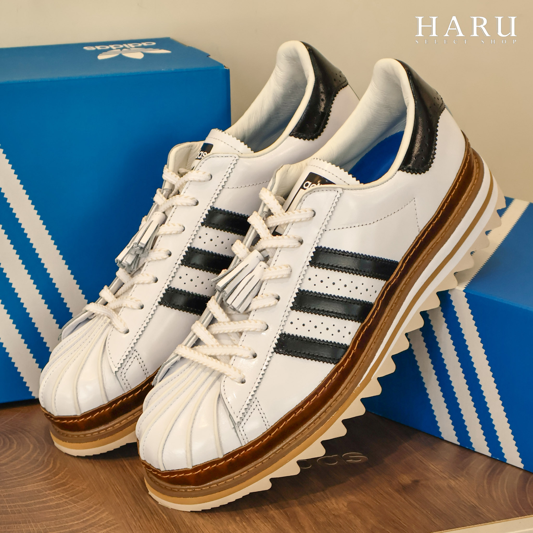 CLOT X ADIDAS SUPERSTAR WHITE CRYSTAL SAND 陳冠希 聯名款 凝結集團 黑白 厚底 鋸齒 流蘇 繡花鞋 男女復古休閒鞋 IH3132