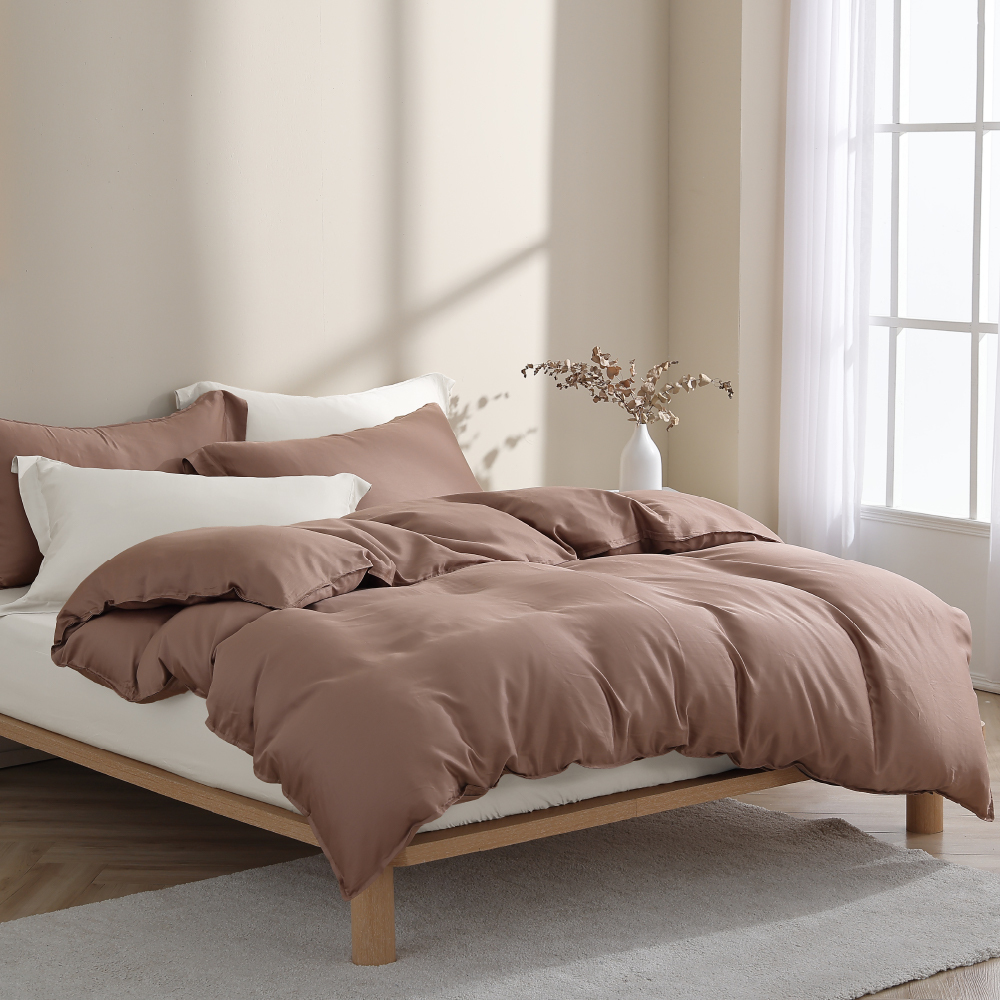 60支天絲｜100%萊賽爾｜雙色配｜珍珠白ｘ榛果棕