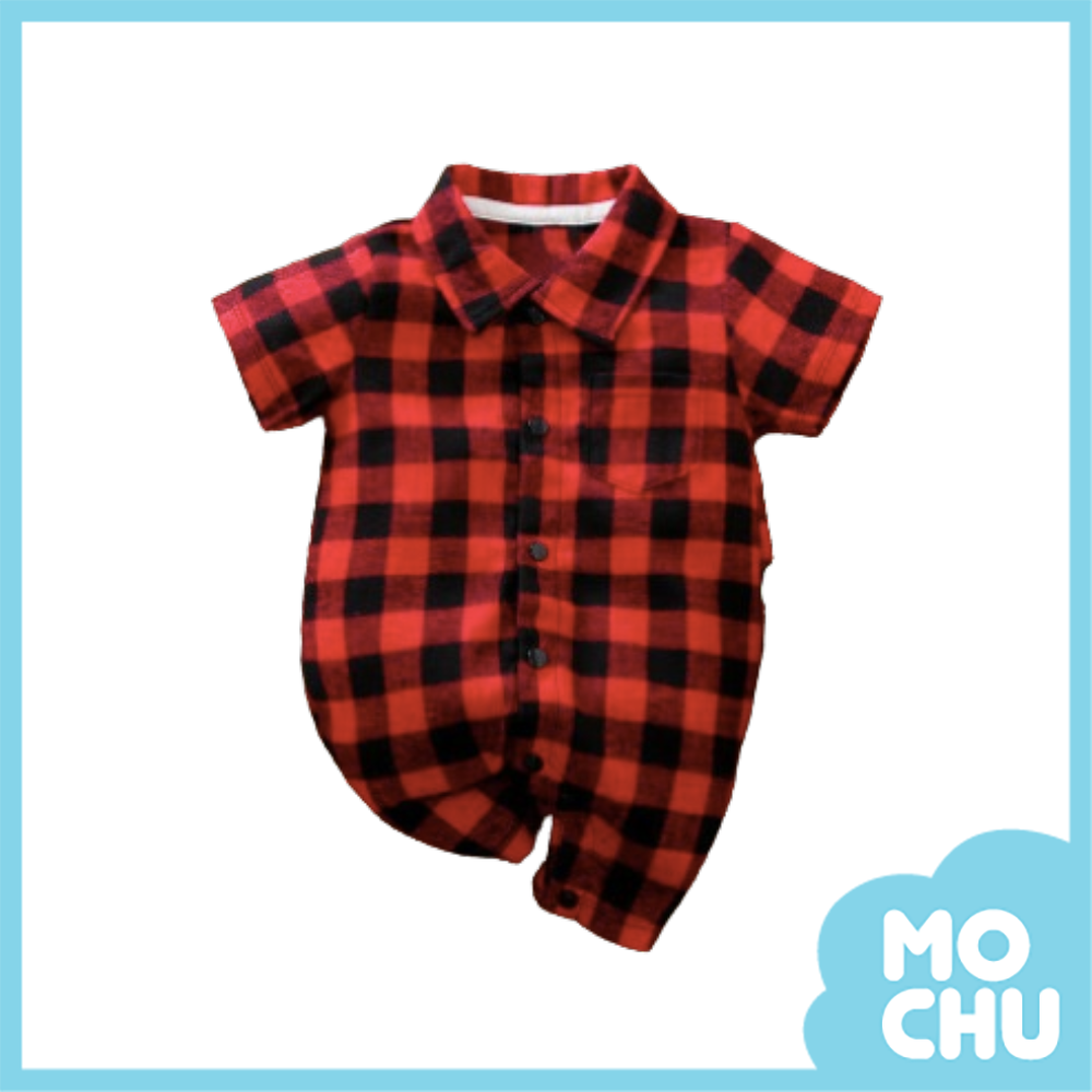 (59cm現貨)紳士格紋短袖襯衫連身衣