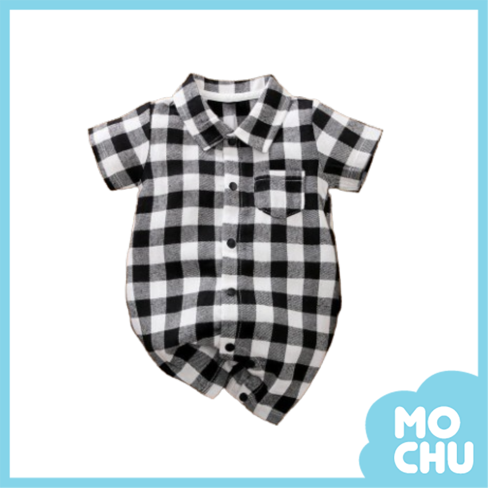 (59cm現貨)紳士格紋短袖襯衫連身衣