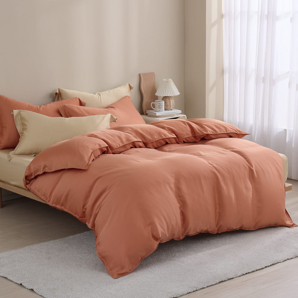 60支天絲｜100%萊賽爾｜雙色配｜香檳金ｘ焦糖橘