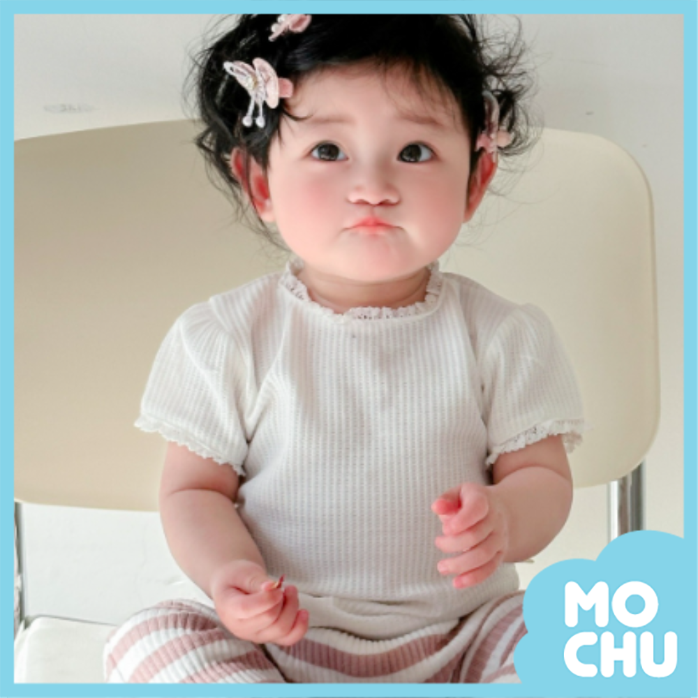 蕾絲花邊短袖上衣(二色）