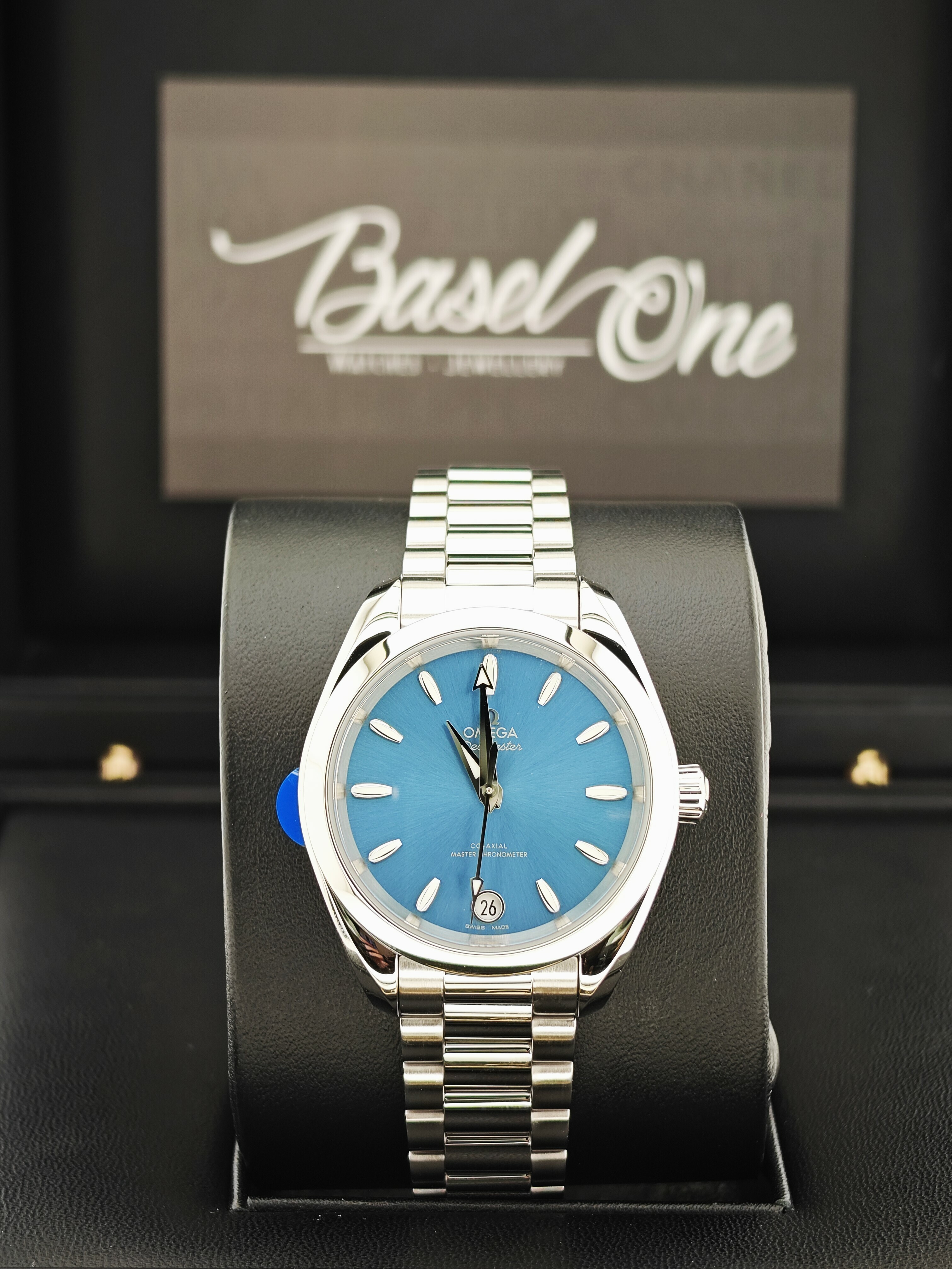 BRAND NEW OMEGA 220.10.34.20.03.002 22010342003002 BLUE DIAL AQUA TERRA SHADES CO‑AXIAL MASTER CHRONOMETER 34 MM