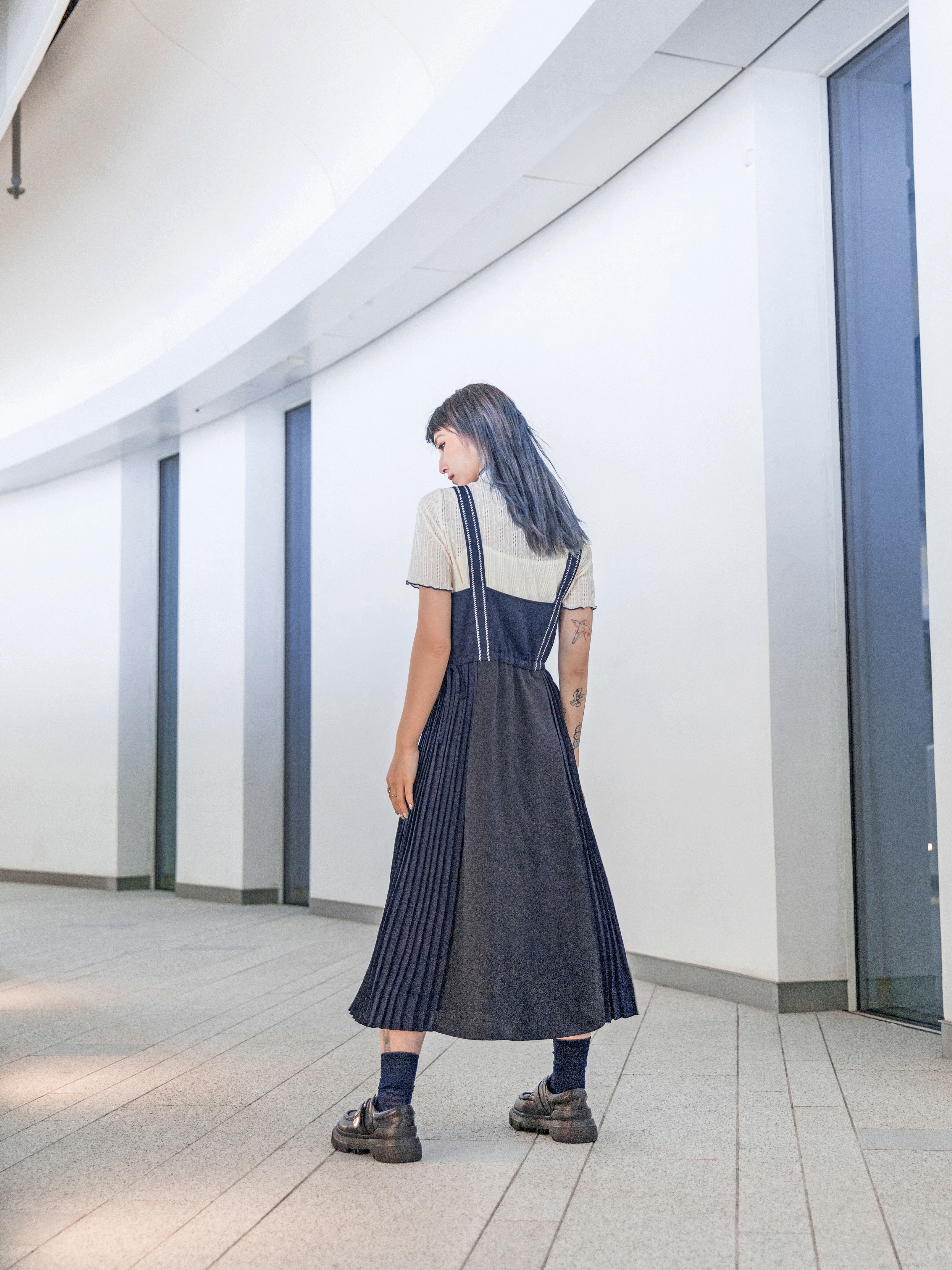 背心拼幅壓褶連身裙- 24SDD038D