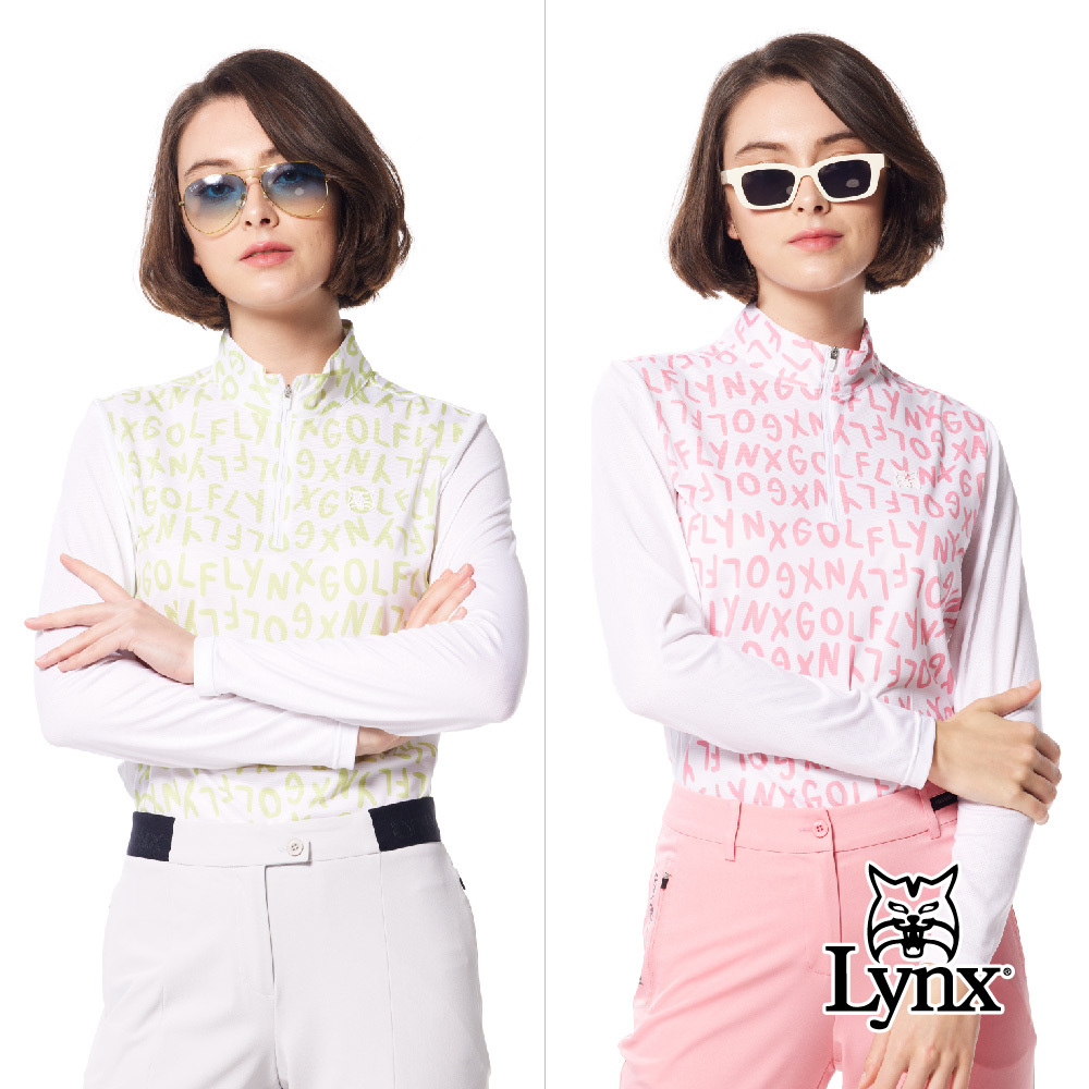 【Lynx Golf】吸排兩袖網布剪裁品牌印花膠標立領POLO衫/高爾夫球衫