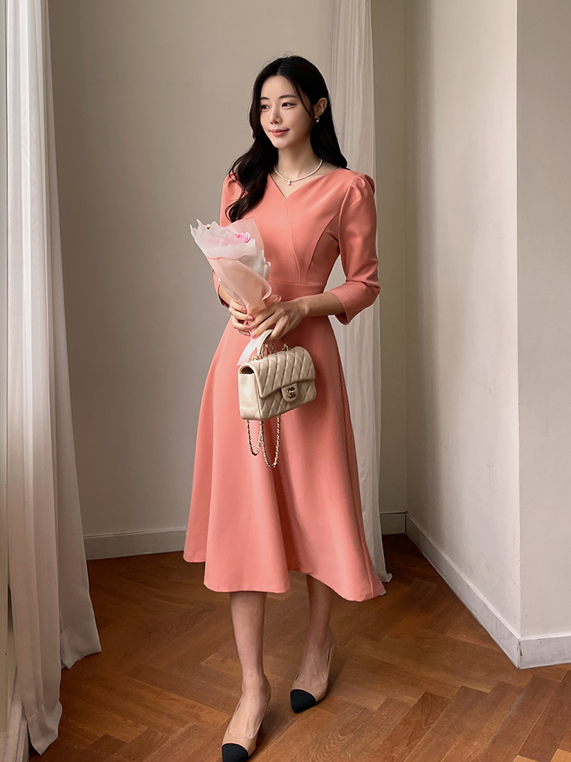 [福利品] Loella 優雅裙擺洋裝 [ 珊瑚粉 / S ]
