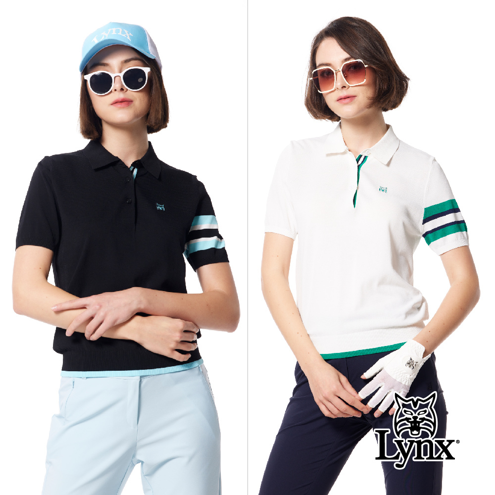 【Lynx Golf】羅紋造型袖配色設計LOGO緹花POLO領毛衣